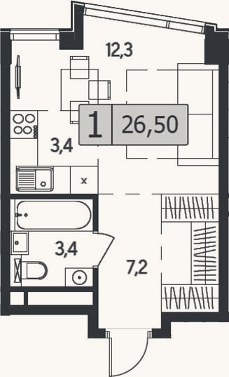 Планировка: Студия, 26,5 м²