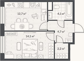 Планировка: 1-к, 37,8 м²