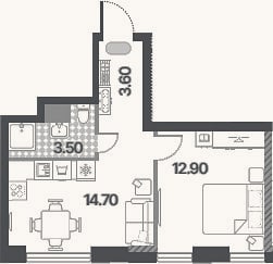 Планировка: 2-к, 34,7 м²
