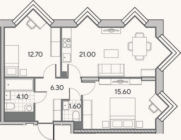 Планировка: 3-к, 61,3 м²