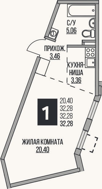 Планировка: Студия, 32,3 м²