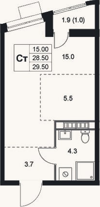 Планировка: Студия, 28,5 м²