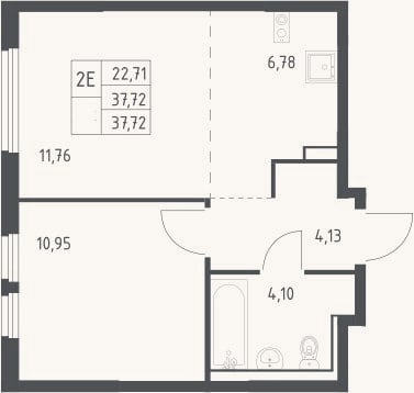 Планировка: 2-к, 37,7 м²