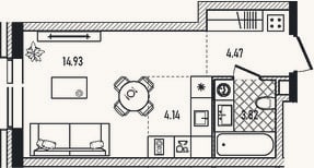 Планировка: Студия, 27,4 м²