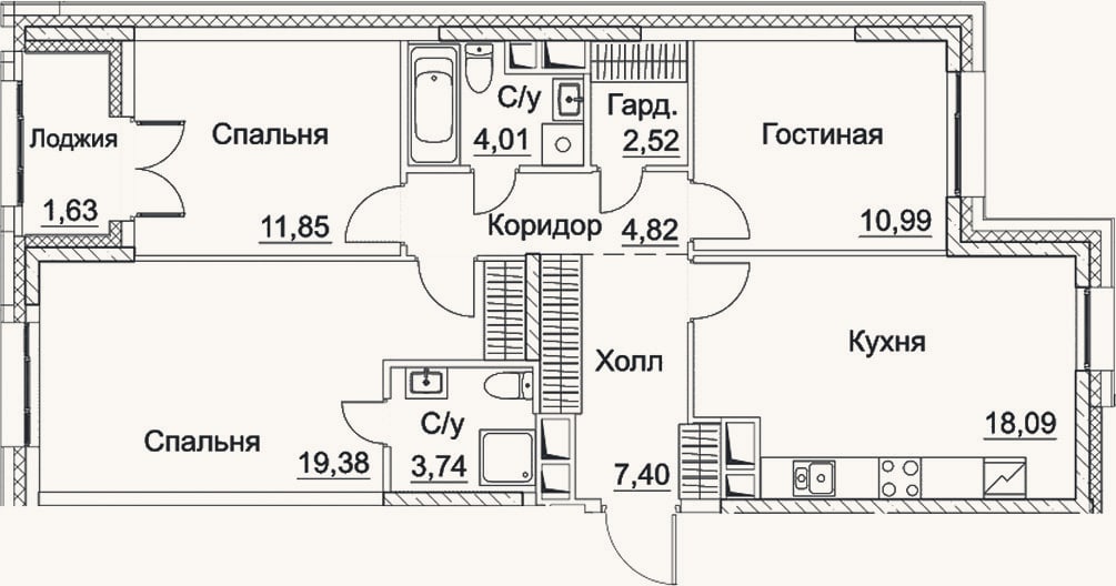 Планировка: 4+ к, 82,8 м²