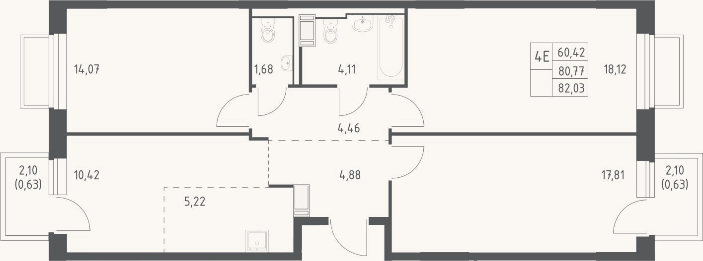 Планировка: 4+ к, 80,8 м²