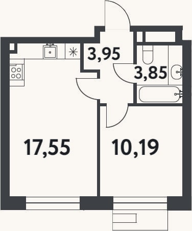 Планировка: 1-к, 35,5 м²