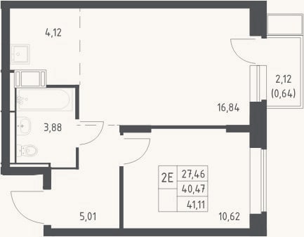 Планировка: 2-к, 40,5 м²