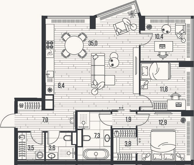 Планировка: 4+ к, 105,7 м²