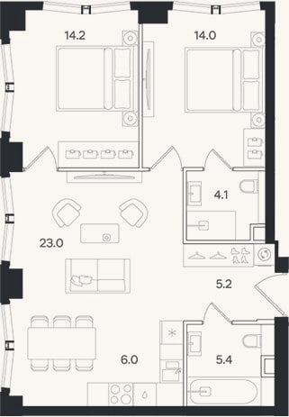 Планировка: 3-к, 71,9 м²