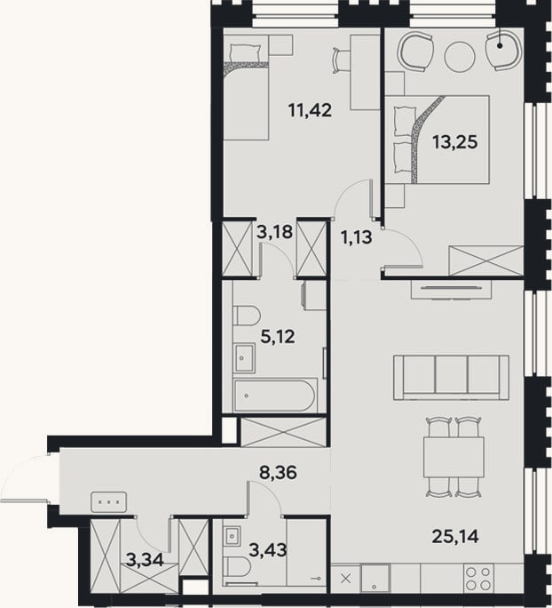 Планировка: 3-к, 74,4 м²
