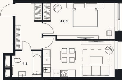 Планировка: Студия, 47,6 м²