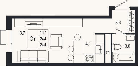 Планировка: Студия, 24,4 м²