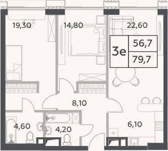 Планировка: 3-к, 79,7 м²