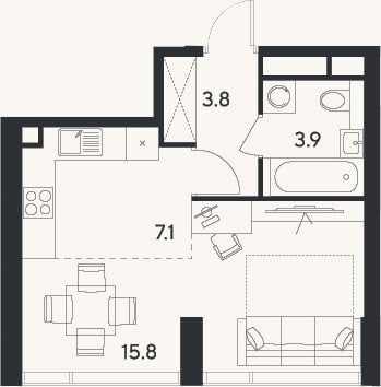Планировка: Студия, 30,6 м²