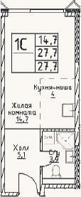 Планировка: Студия, 27,7 м²