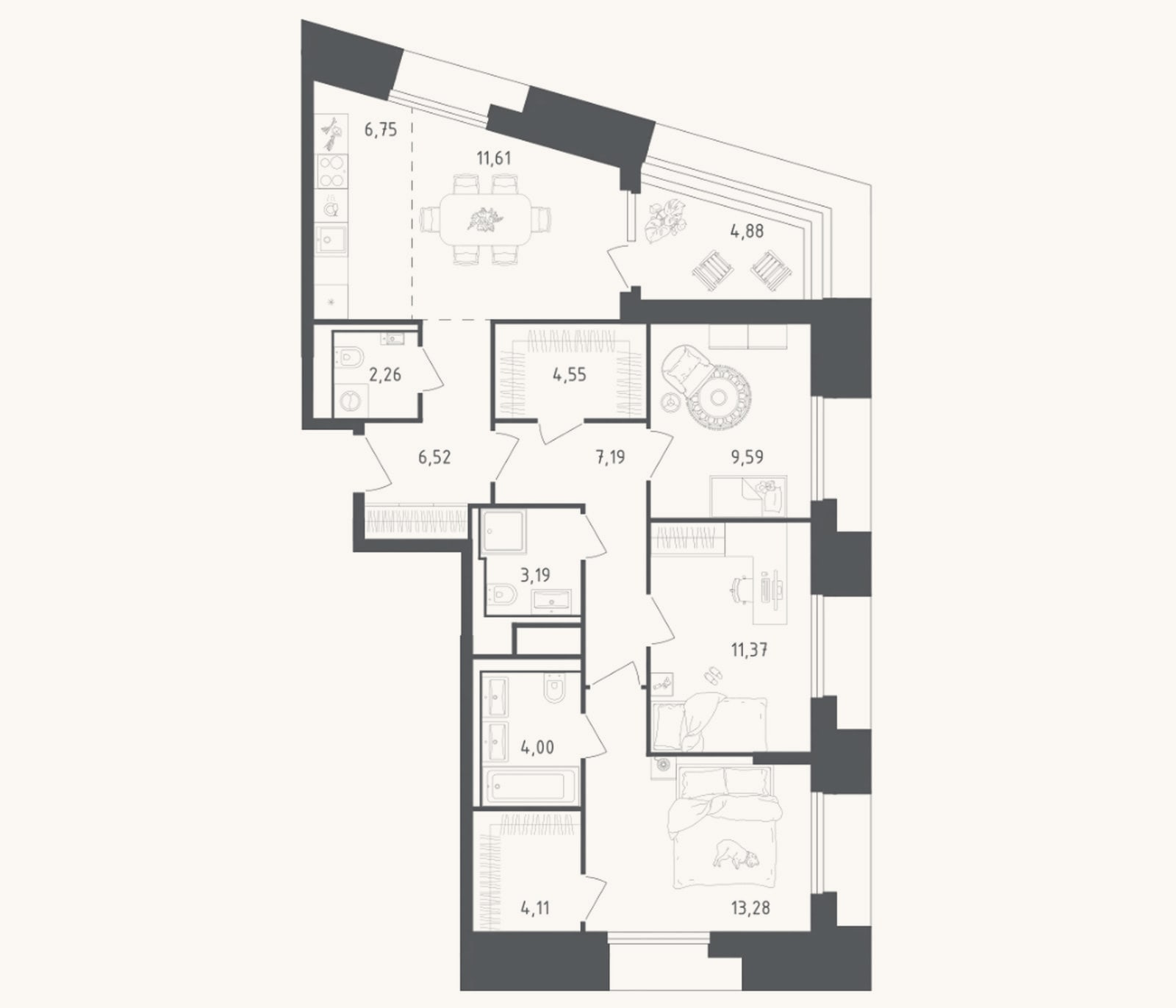 Планировка: 4+ к, 84,4 м²