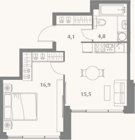 Планировка: 2-к, 41,3 м²
