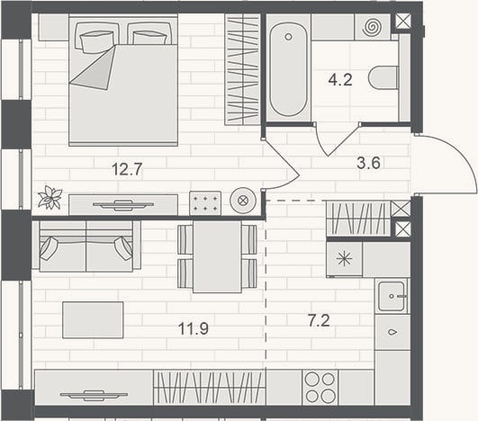 Планировка: 2-к, 39,6 м²