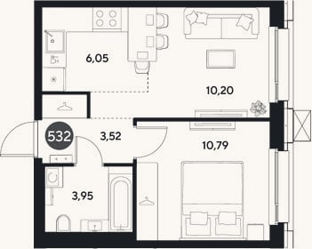 Планировка: 2-к, 34,5 м²