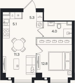 Планировка: 2-к, 38,5 м²