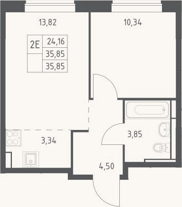 Планировка: 2-к, 35,9 м²