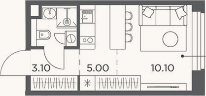 Планировка: Студия, 21,1 м²