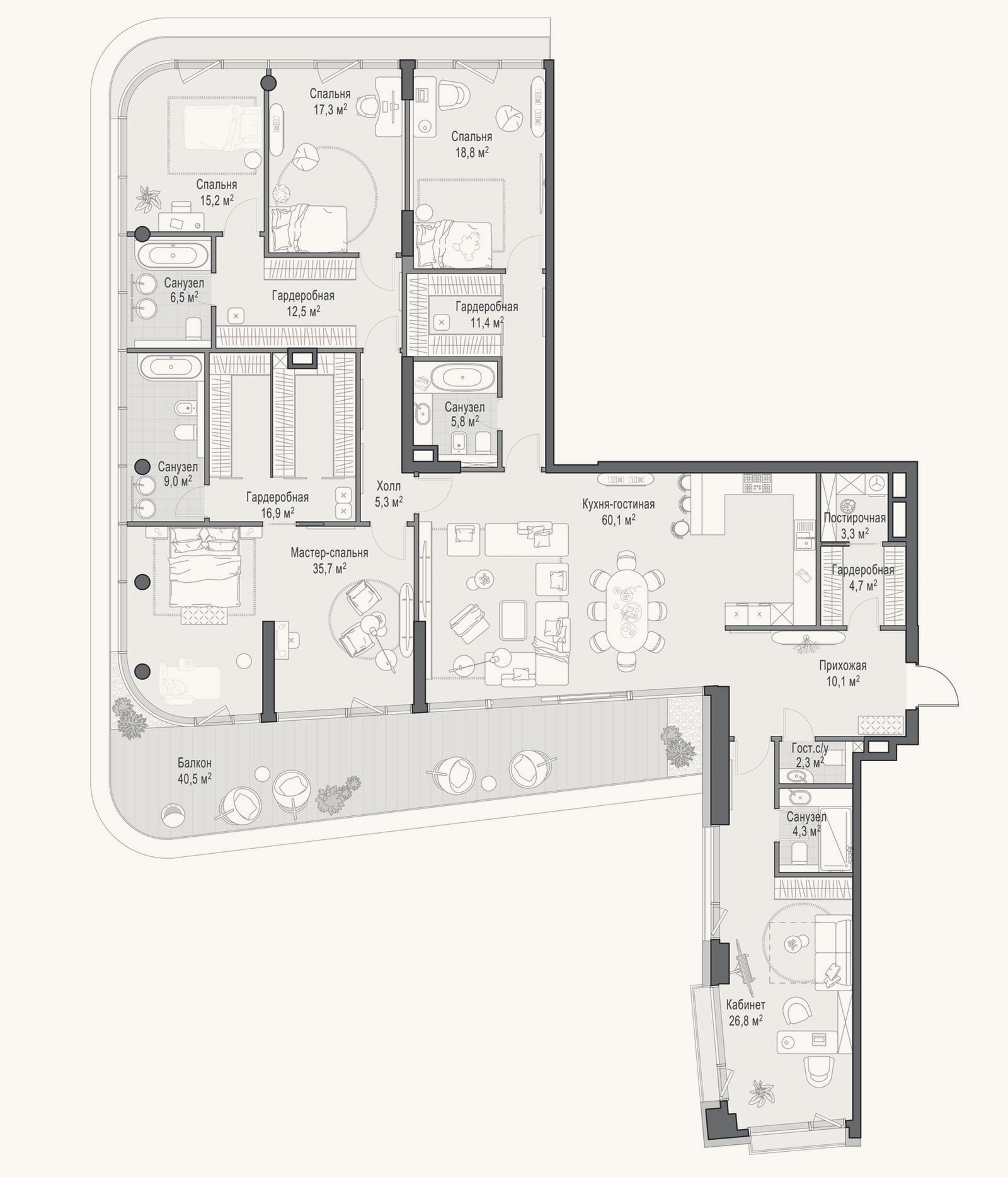 Планировка: 4+ к, 273,6 м²