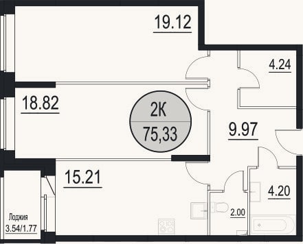 Планировка: 3-к, 73,6 м²