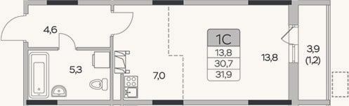Планировка: Студия, 30,7 м²