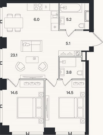 Планировка: 3-к, 72,3 м²