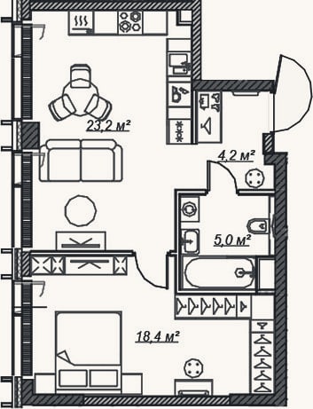 Планировка: 2-к, 50,8 м²