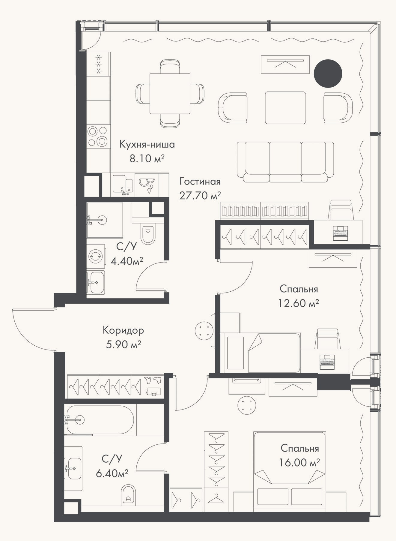 Планировка: 3-к, 81,1 м²