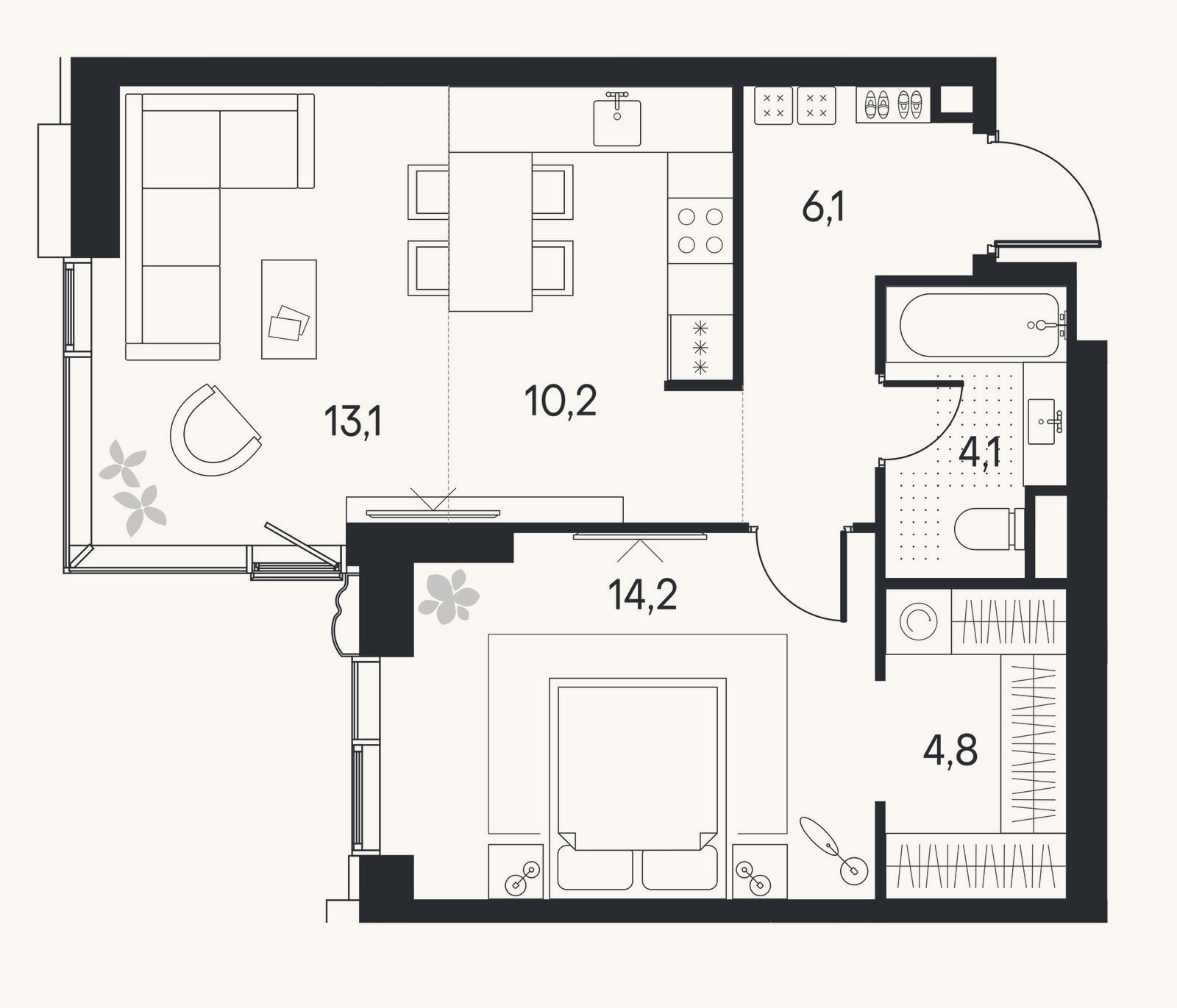 Планировка: 2-к, 52,5 м²