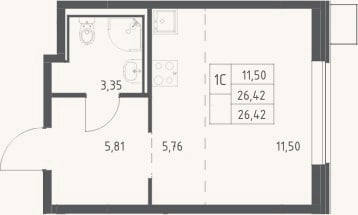 Планировка: Студия, 26,4 м²