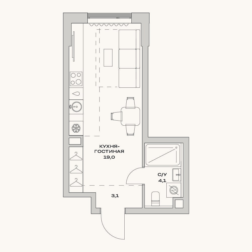 Планировка: Студия, 26,2 м²