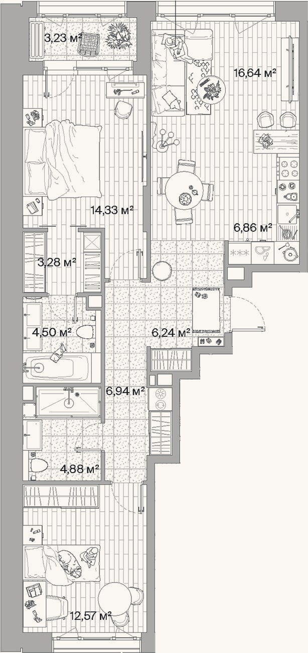 Планировка: 3-к, 76,2 м²