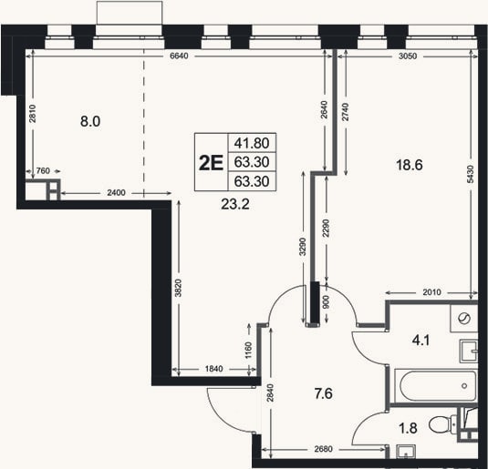 Планировка: 2-к, 63,3 м²