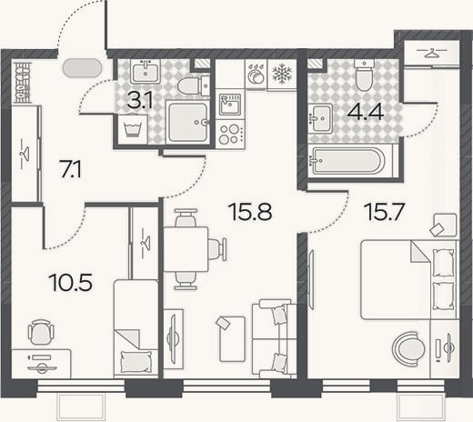 Планировка: 3-к, 56,6 м²
