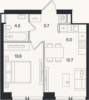 Планировка: 2-к, 41,6 м²