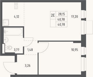 Планировка: 2-к, 40,8 м²