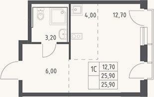 Планировка: Студия, 25,9 м²