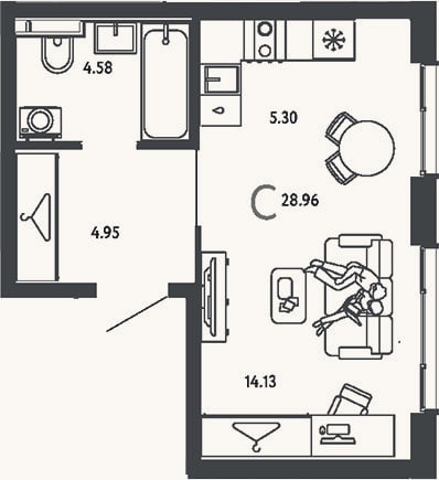 Планировка: Студия, 29 м²