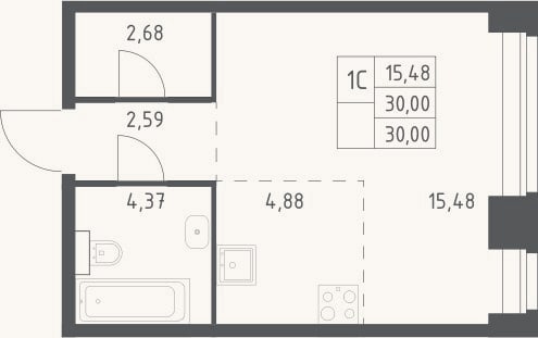 Планировка: Студия, 30 м²