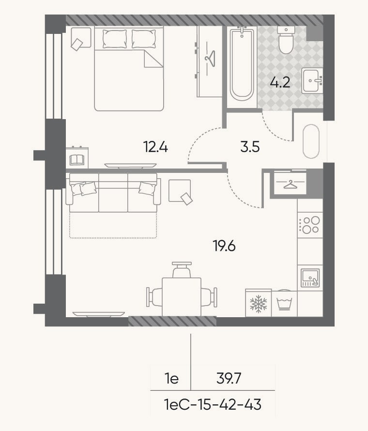Планировка: 2-к, 39,7 м²