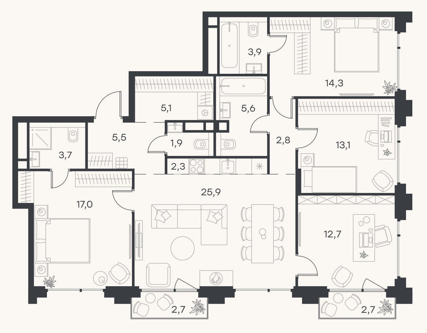 Планировка: 4+ к, 112,1 м²