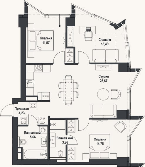 Планировка: 4+ к, 82,4 м²