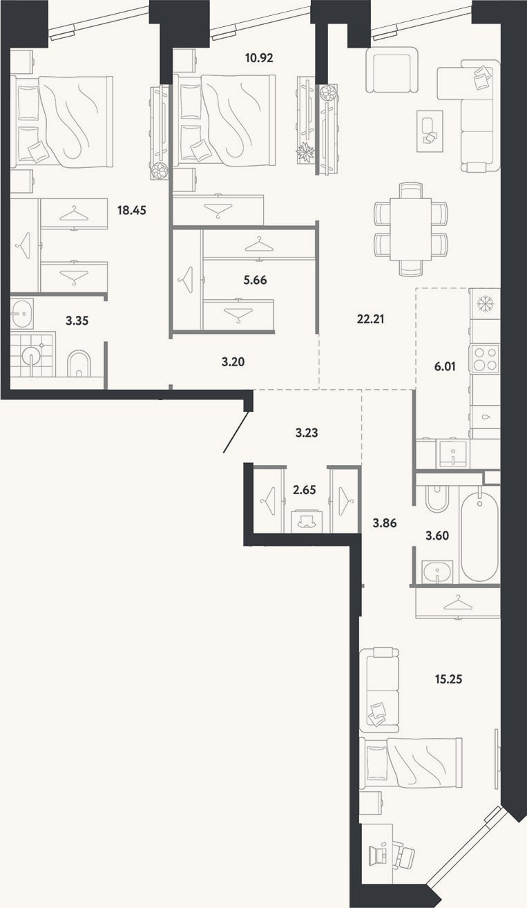 Планировка: 3-к, 98,4 м²