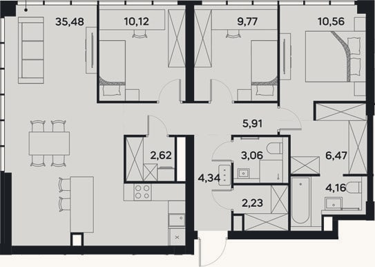 Планировка: 4+ к, 94,7 м²