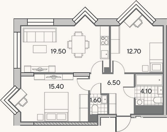 Планировка: 3-к, 59,8 м²